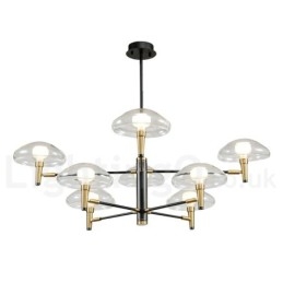 8 Light Uplight ηλεκτρολυμένο βαμμένο φινίρισμα πολυέλαιος με γυάλινες αποχρώσεις