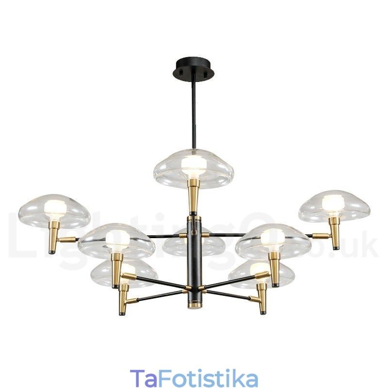 8 Light Uplight ηλεκτρολυμένο βαμμένο φινίρισμα πολυέλαιος με γυάλινες αποχρώσεις