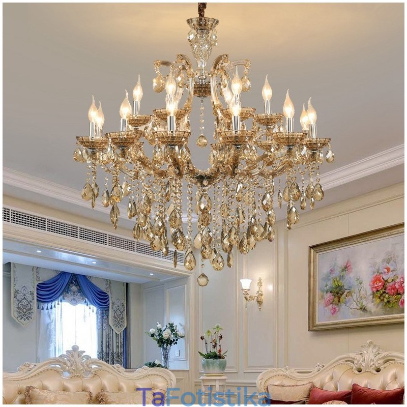 Κερί 18 (12+6) Light Cognac Crystal Chandelier