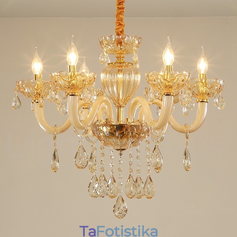 Πολυέλαιος 6 Light Champagne Color Crystal Candele