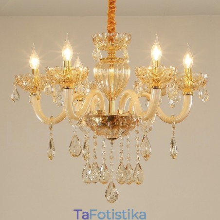 Πολυέλαιος 6 Light Champagne Color Crystal Candele Πολυέλαιος 6 Light Champagne Color Crystal Candele