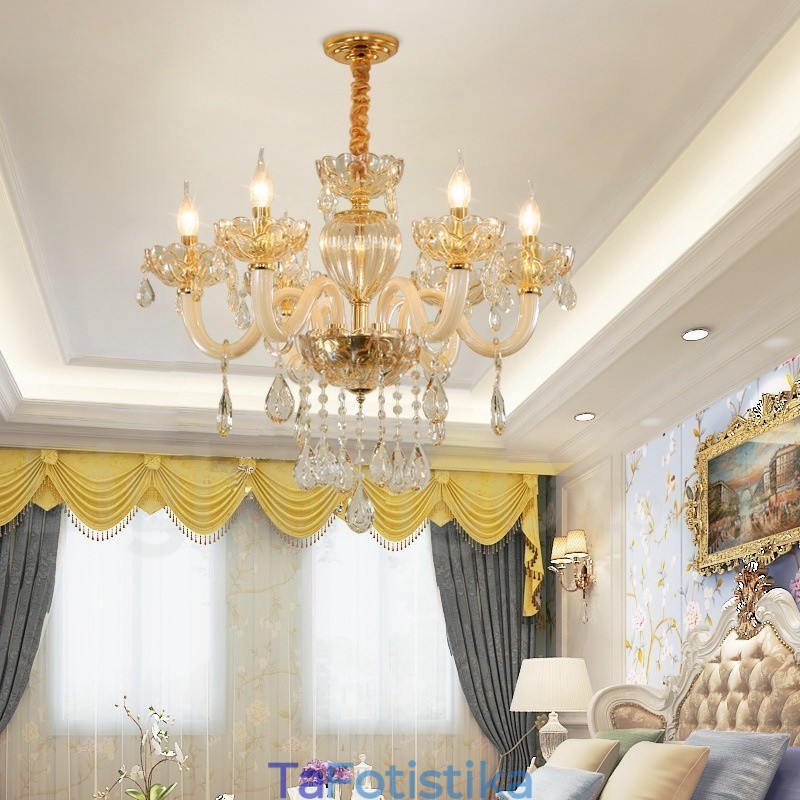 Πολυέλαιος 6 Light Champagne Color Crystal Candele
