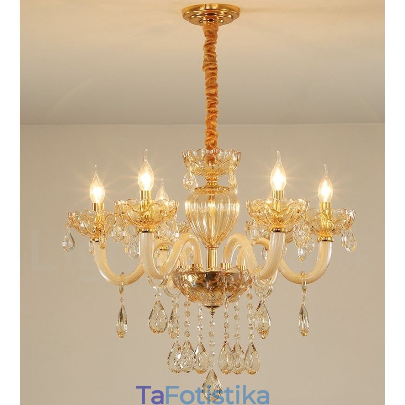 Πολυέλαιος 6 Light Champagne Color Crystal Candele