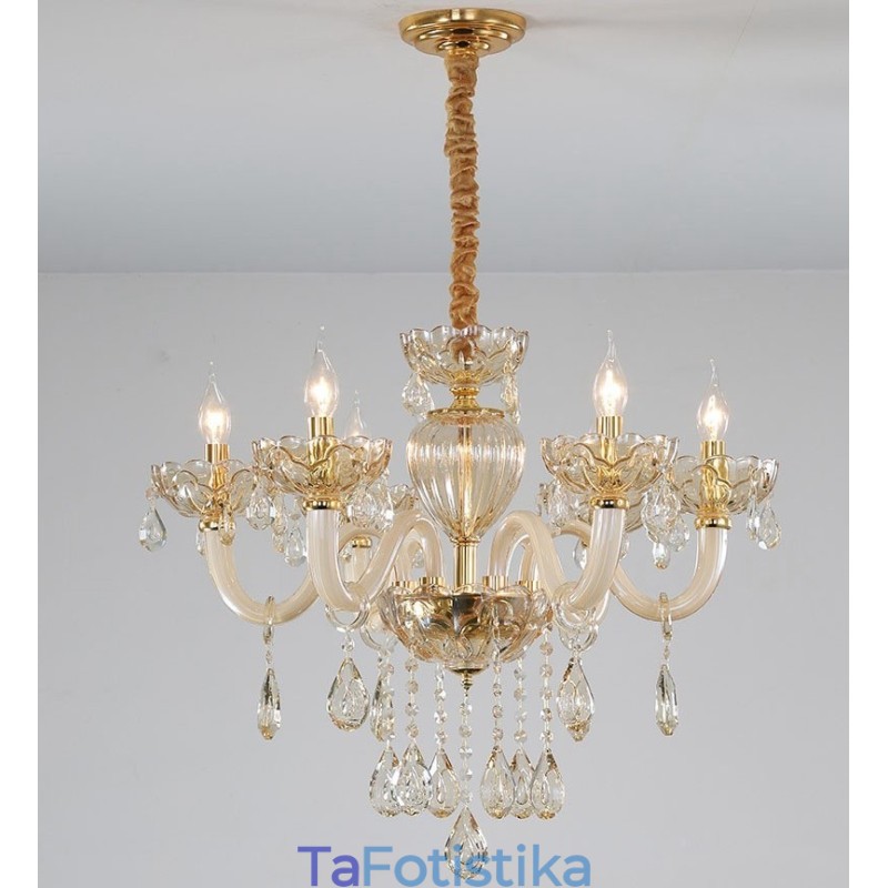 Πολυέλαιος 6 Light Champagne Color Crystal Candele