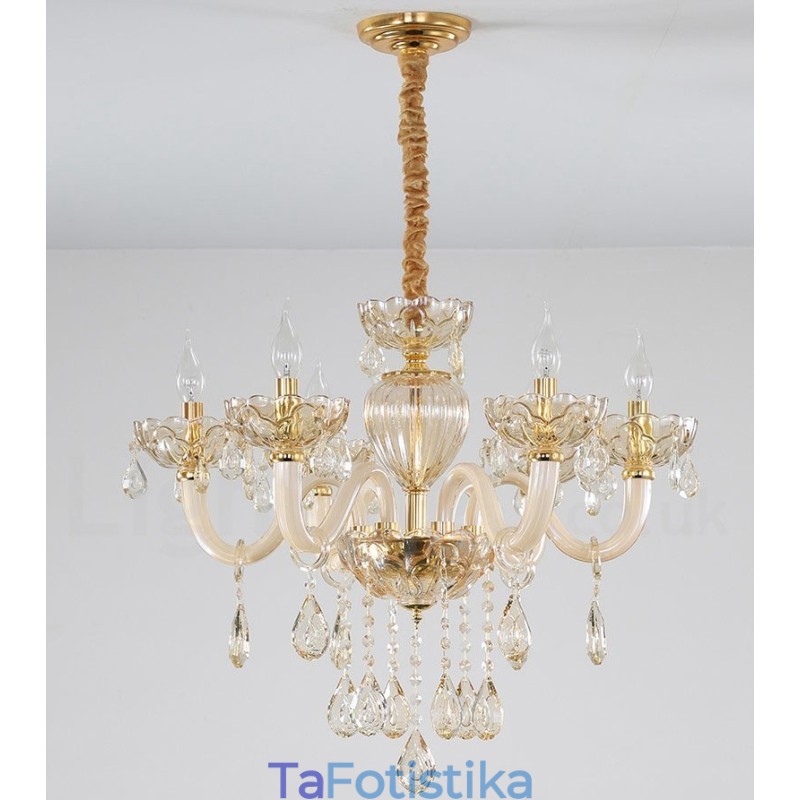 Πολυέλαιος 6 Light Champagne Color Crystal Candele