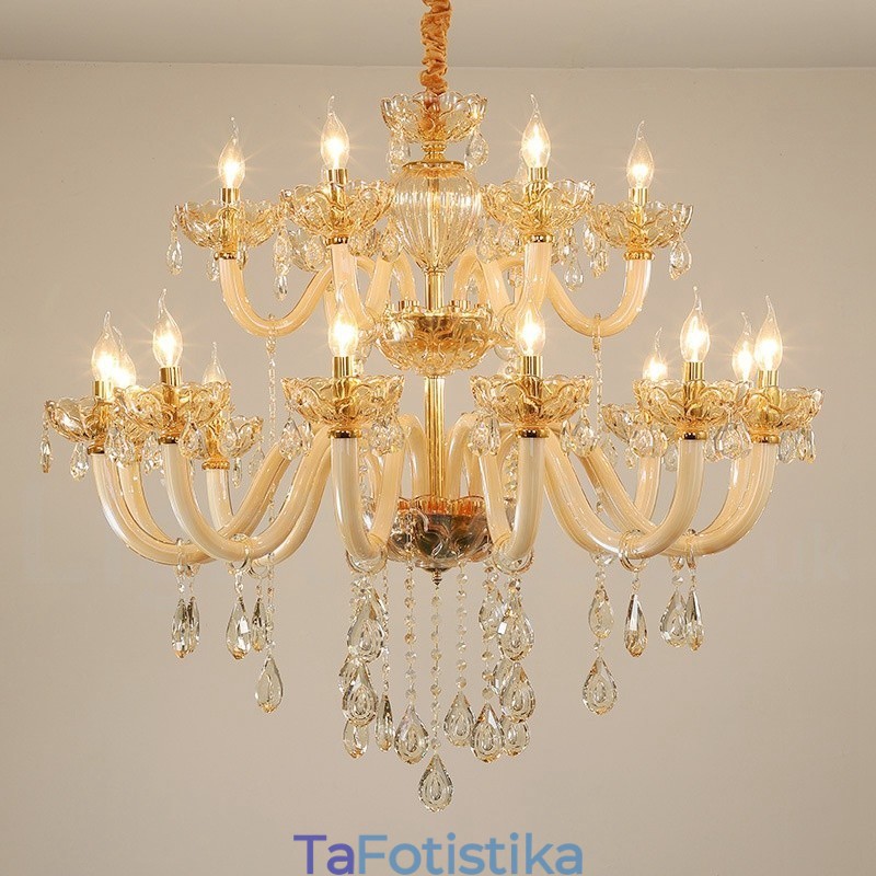 Πολυέλαιος 18 (12+6) Light Champagne Color Elegant Crystal Candele