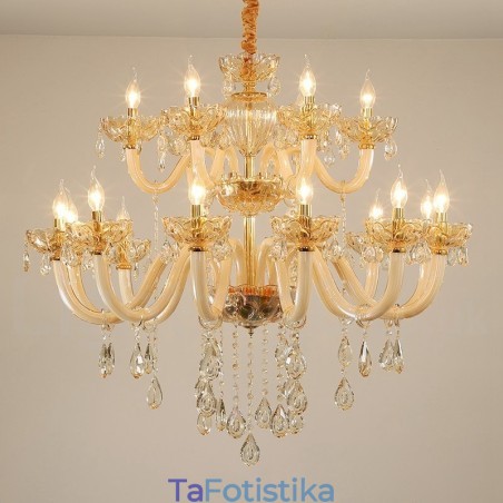 Πολυέλαιος 18 (12+6) Light Champagne Color Elegant Crystal Candele Πολυέλαιος 18 (12+6) Light Champagne Color Elegant Crystal Candele