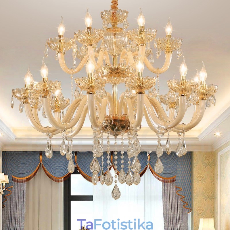 Πολυέλαιος 18 (12+6) Light Champagne Color Elegant Crystal Candele