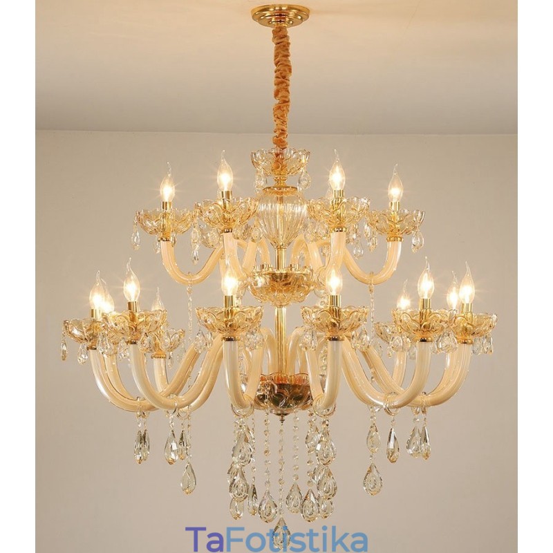 Πολυέλαιος 18 (12+6) Light Champagne Color Elegant Crystal Candele