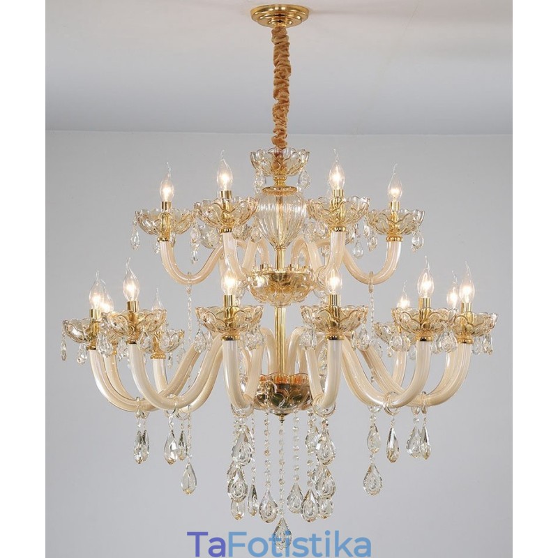 Πολυέλαιος 18 (12+6) Light Champagne Color Elegant Crystal Candele