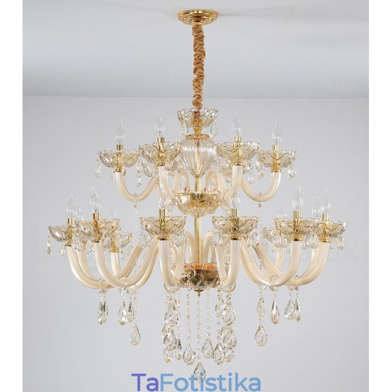 Πολυέλαιος 18 (12+6) Light Champagne Color Elegant Crystal Candele