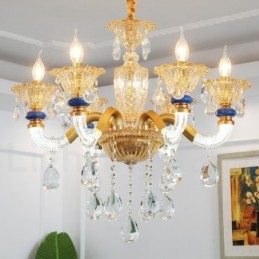 6 Light Modern Contemporary Champagne Candele Chandelier with Crystal