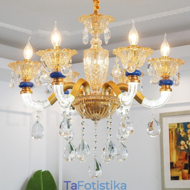 6 Light Modern Contemporary Champagne Candele Chandelier with Crystal