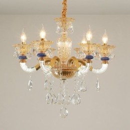 6 Light Modern Contemporary Champagne Candele Chandelier with Crystal