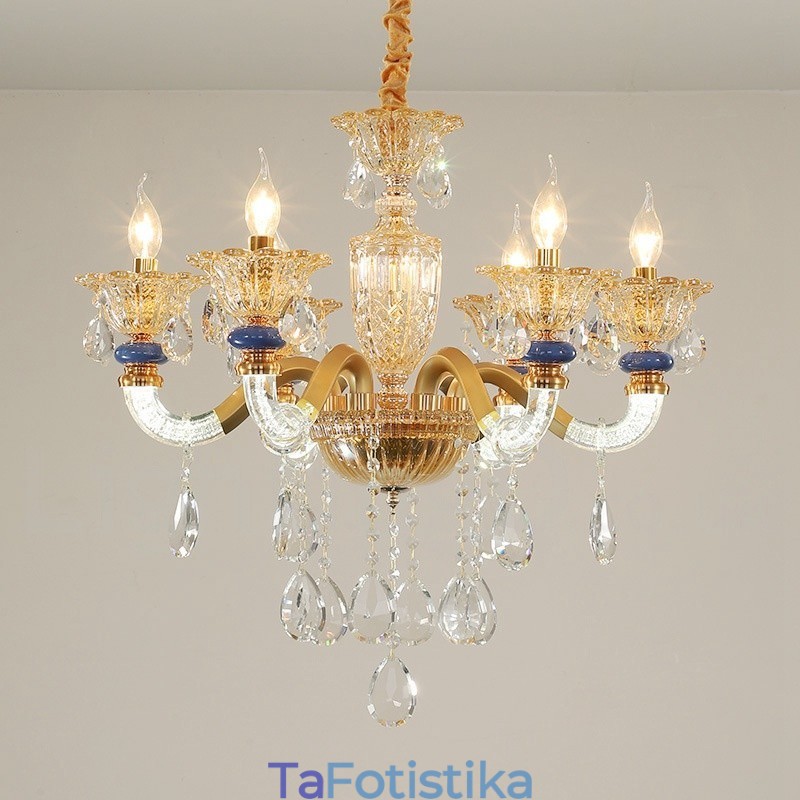 6 Light Modern Contemporary Champagne Candele Chandelier with Crystal