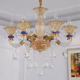 6 Light Modern Contemporary Champagne Candele Chandelier with Crystal