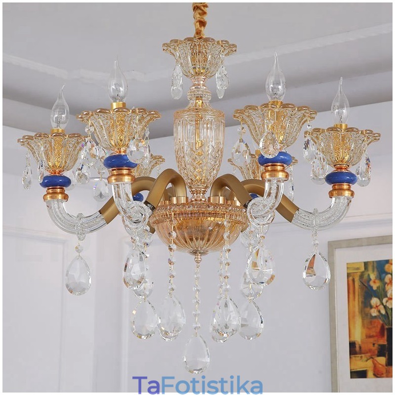 6 Light Modern Contemporary Champagne Candele Chandelier with Crystal