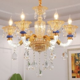 6 Light Modern Contemporary Champagne Candele Chandelier with Crystal