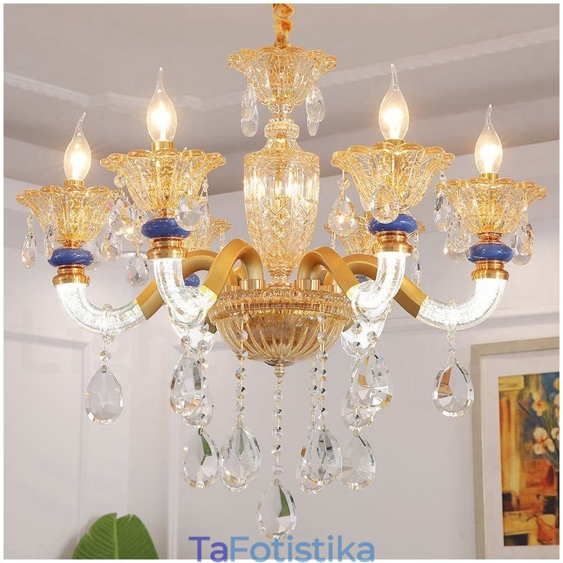 6 Light Modern Contemporary Champagne Candele Chandelier with Crystal