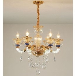 6 Light Modern Contemporary Champagne Candele Chandelier with Crystal