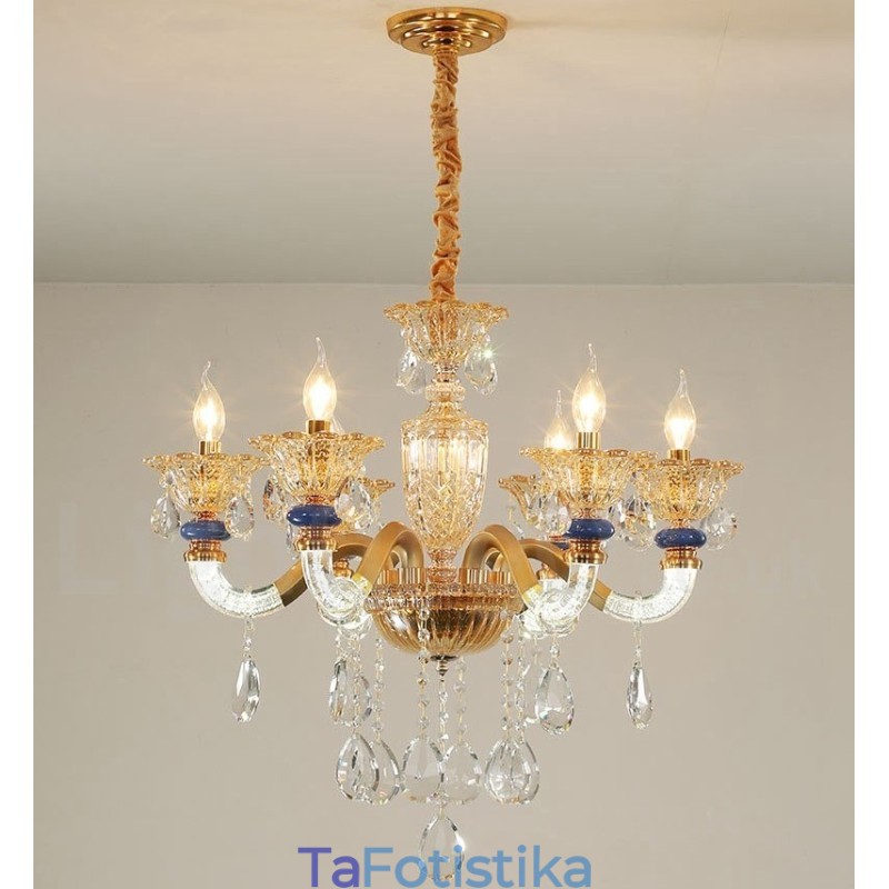 6 Light Modern Contemporary Champagne Candele Chandelier with Crystal
