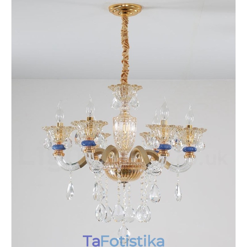 6 Light Modern Contemporary Champagne Candele Chandelier with Crystal