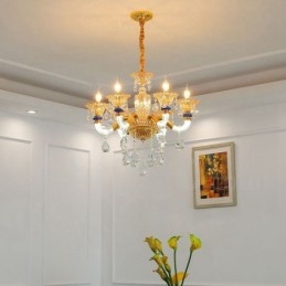 6 Light Modern Contemporary Champagne Candele Chandelier with Crystal