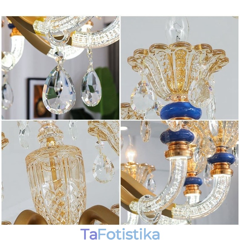 6 Light Modern Contemporary Champagne Candele Chandelier with Crystal