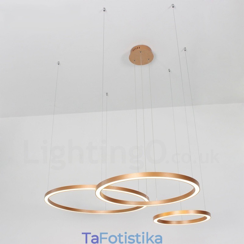Wi Fi Smart Dimmable Χρυσό Ροζ Χρυσό Μοντέρνο Σύγχρονο Κρεμαστό Φωτιστικό από Κράμα Αλουμινίου με 3 Δαχτυλίδια με Ακρυλικό Απόχρωση