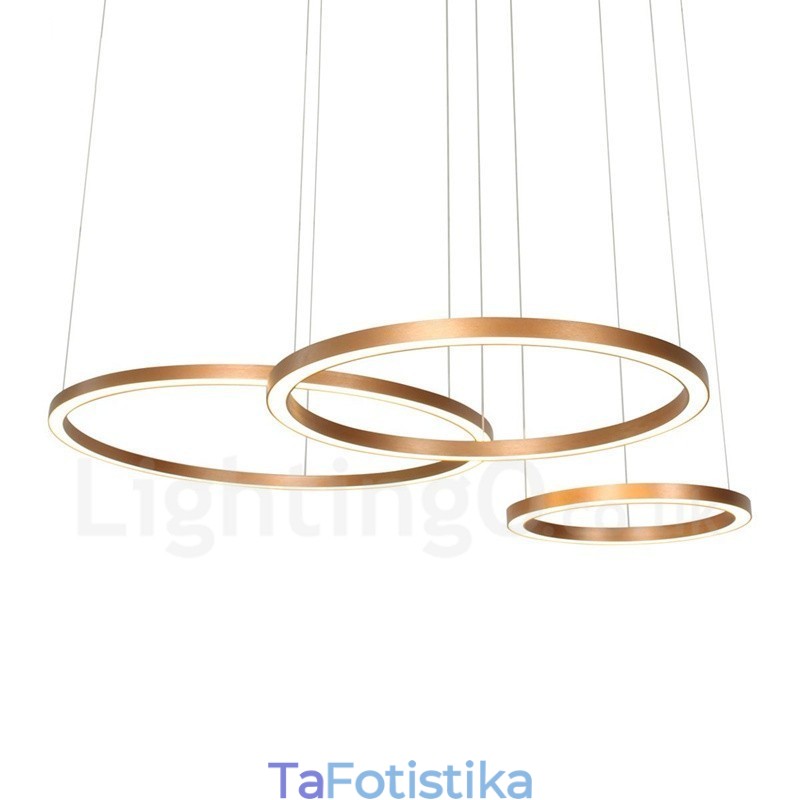 Wi Fi Smart Dimmable Χρυσό Ροζ Χρυσό Μοντέρνο Σύγχρονο Κρεμαστό Φωτιστικό από Κράμα Αλουμινίου με 3 Δαχτυλίδια με Ακρυλικό Απόχρωση