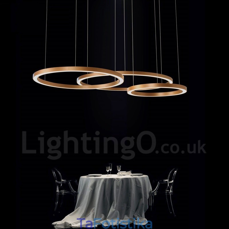 Wi Fi Smart Dimmable Χρυσό Ροζ Χρυσό Μοντέρνο Σύγχρονο Κρεμαστό Φωτιστικό από Κράμα Αλουμινίου με 3 Δαχτυλίδια με Ακρυλικό Απόχρωση