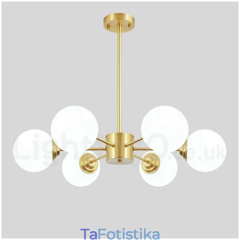 Κρεμαστό φως 6 Light Pure Brass North Europe Bean Chandelier Modern Metal Molecules