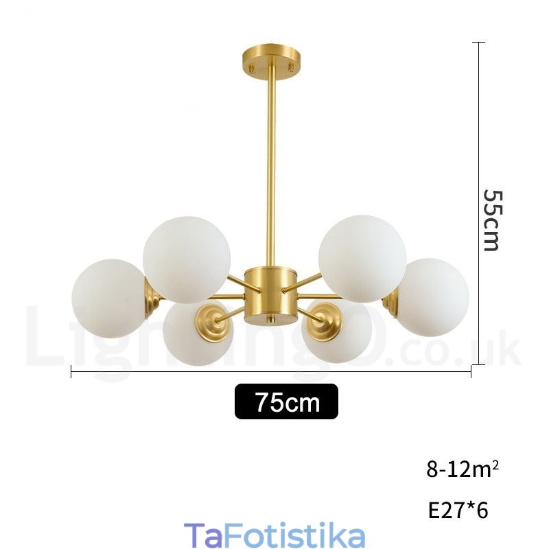 Κρεμαστό φως 6 Light Pure Brass North Europe Bean Chandelier Modern Metal Molecules