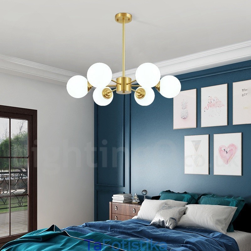 Κρεμαστό φως 6 Light Pure Brass North Europe Bean Chandelier Modern Metal Molecules