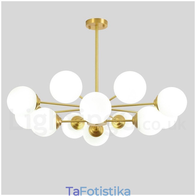 12 Light (8+4 Light) Κρεμαστό φως δύο επιπέδων από καθαρό ορείχαλκο Βόρεια Ευρώπη Bean Chandelier Modern Metal Molecules