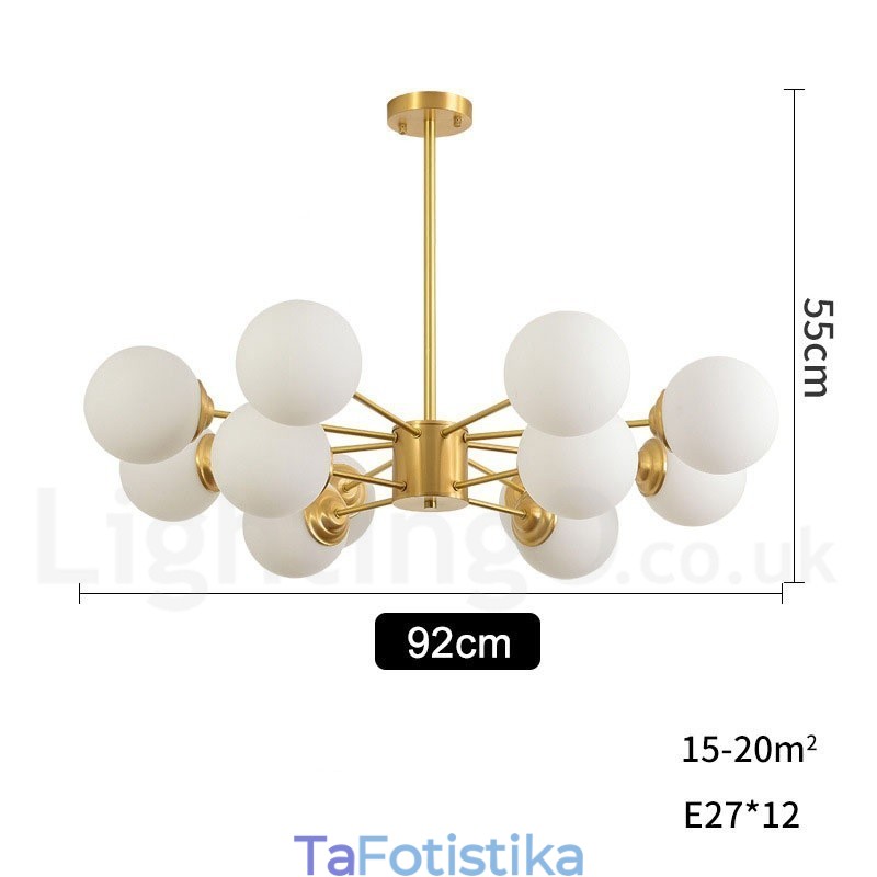 12 Light (8+4 Light) Κρεμαστό φως δύο επιπέδων από καθαρό ορείχαλκο Βόρεια Ευρώπη Bean Chandelier Modern Metal Molecules