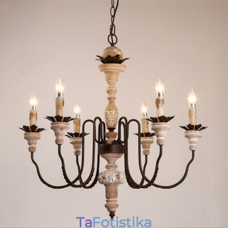 Country Vintage Ξύλινο 6 Φωτιστικό Πολυέλαιος Country Vintage Ξύλινο 6 Φωτιστικό Πολυέλαιος