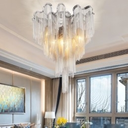 Φούντες Πολυέλαιος Designer Φωτιστικό Οροφής Ασημί Χρυσό Χρώμα