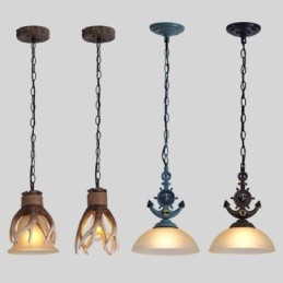 One Light Μαύρο Ρουστίκ Καλλιτεχνικό Ρετρό Αντίκ Κρεμαστό Φωτιστικό με Γυάλινη Απόχρωση
