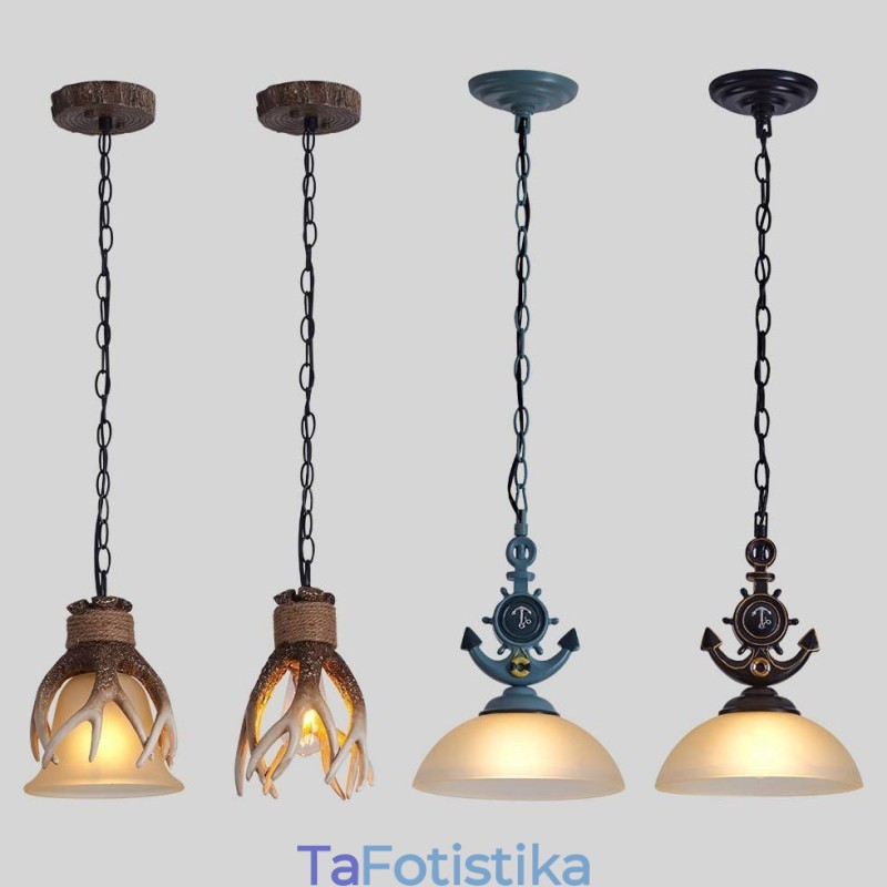 One Light Μαύρο Ρουστίκ Καλλιτεχνικό Ρετρό Αντίκ Κρεμαστό Φωτιστικό με Γυάλινη Απόχρωση