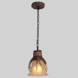One Light Rustic Artistic Retro Antler Antique Φωτιστικό Κρεμαστό με Γυάλινη Απόχρωση