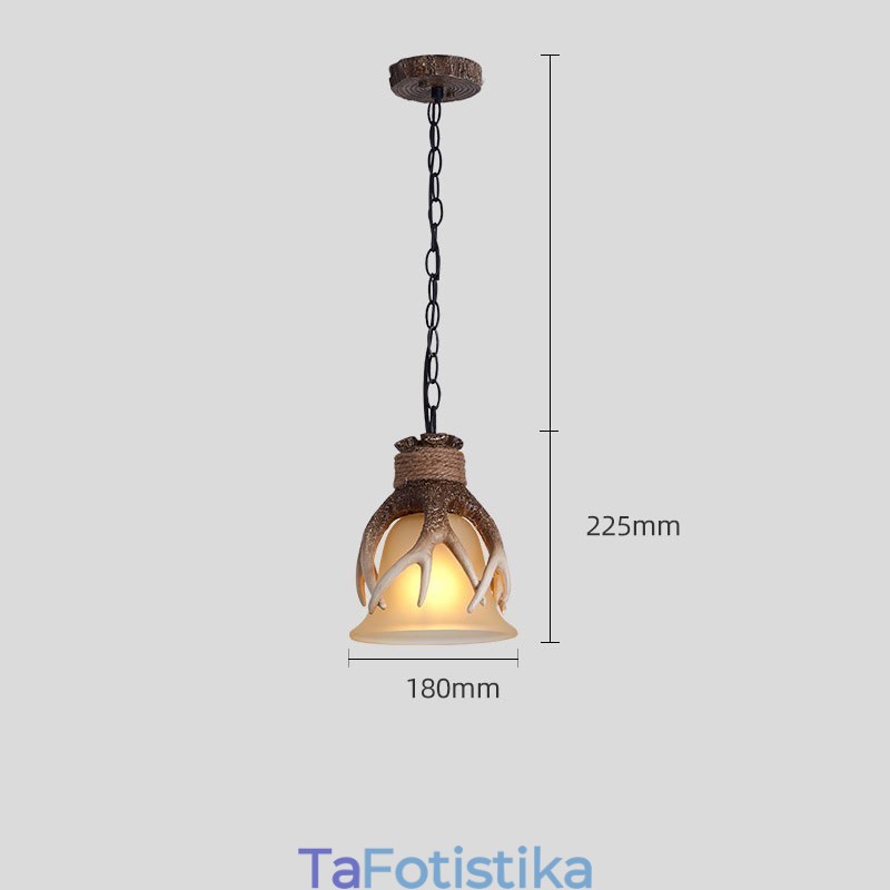 One Light Rustic Artistic Retro Antler Antique Φωτιστικό Κρεμαστό με Γυάλινη Απόχρωση