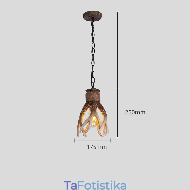 One Light Ρουστίκ Καλλιτεχνικό Ρετρό Κρεμαστό Φωτιστικό Antique Antler