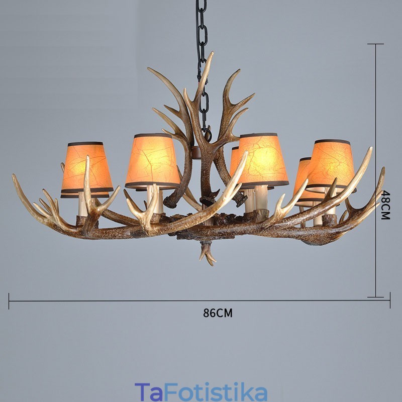 8 Light Rustic Artistic Retro Antler Antique Πολυέλαιος με Αποχρώσεις