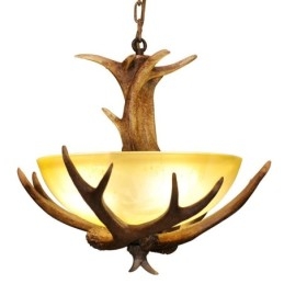 One Light Rustic Artistic Retro Antler Antique Φωτιστικό με Γυάλινη Απόχρωση