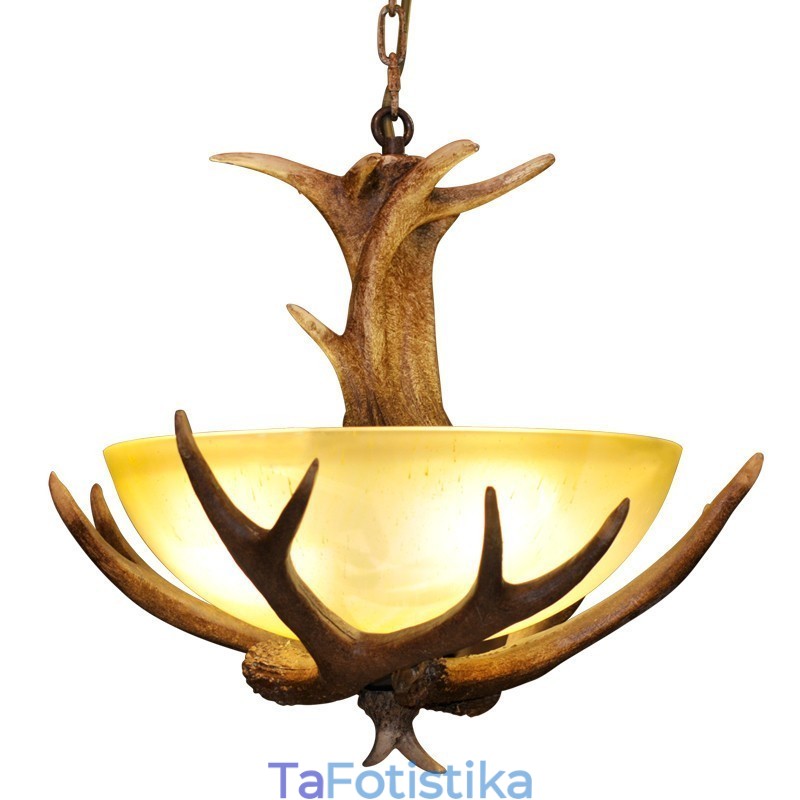 One Light Rustic Artistic Retro Antler Antique Φωτιστικό με Γυάλινη Απόχρωση