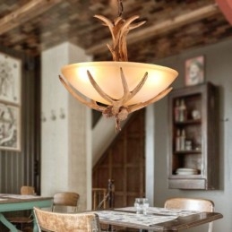 One Light Rustic Artistic Retro Antler Antique Φωτιστικό με Γυάλινη Απόχρωση