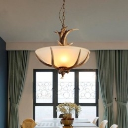 One Light Rustic Artistic Retro Antler Antique Φωτιστικό με Γυάλινη Απόχρωση