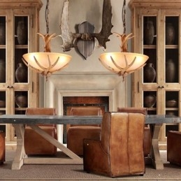 One Light Rustic Artistic Retro Antler Antique Φωτιστικό με Γυάλινη Απόχρωση