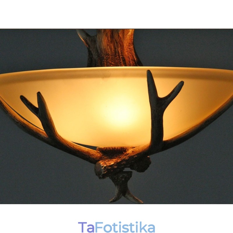 One Light Rustic Artistic Retro Antler Antique Φωτιστικό με Γυάλινη Απόχρωση